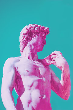 Fototapeta Profile of David statu by Michelangelo Buonarotti replica in vaporwave style