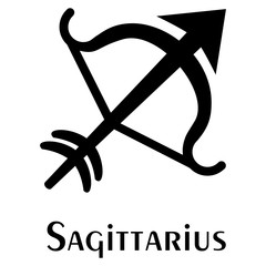Arrow and Bow, Sign of Sagittarius. Logo. Silhouette image.