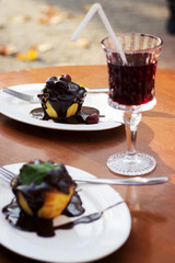 Cupcake with Chocolate and Green Mint Leaf