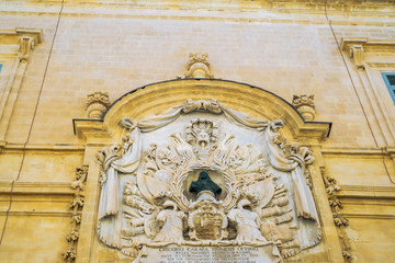 Valletta Malta, July 16 2019. Traditional Maltese architecture in Valletta Old Town in Malta, street with traditional balconies and old buildings in historical city of Malta.