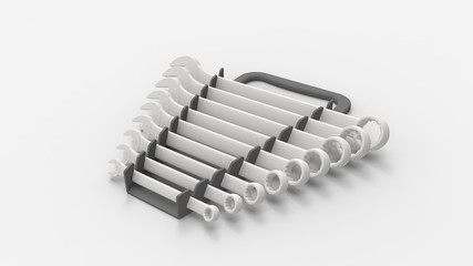 3d rendering of a set of wrenches isolated in studio background