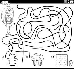maze game with girl and sweets coloring page
