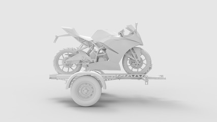 3d rendering of a motorcycle on a trailer isolated in studio background