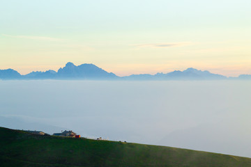 Dawn at mount Grappa. Italian alps landscape, Italy