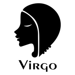 Profile of a girl, Sign of Virgo. Logo. Silhouette image.