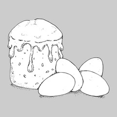 Easter with colored eggs icon. Vector illustration of easter and eggs. Russian Easter cake and eggs for Easter.