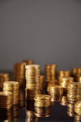 Image of coins stacks. Shallow depth of field.