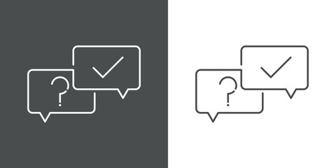 Símbolo preguntas más frecuentes. Icono plano lineal conversación con pregunta y respuesta en fondo gris y fondo blanco