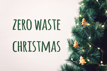 Eco friendly and zero waste Christmas banner. Christmas fir tree with natural material decorations...