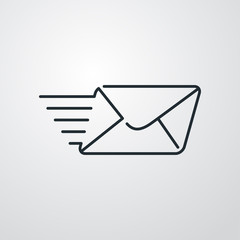 Icono plano lineal símbolo mandar mensaje con sobre con velocidad en fondo gris
