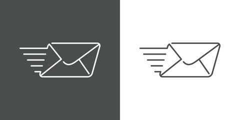 Icono plano lineal símbolo mandar mensaje con sobre con velocidad en fondo gris y fondo blanco