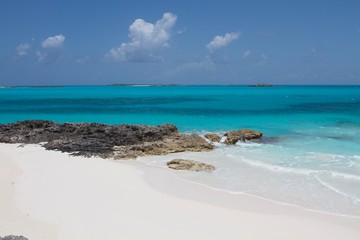 White sand beach and  and turquoise crystal sea water, Exuma, Bahamas 