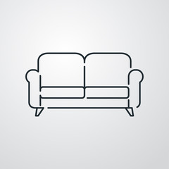 Icono plano lineal sofá en fondo gris