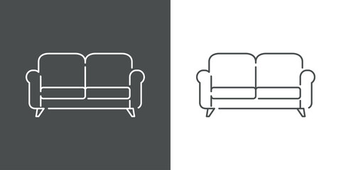 Icono plano lineal sof&aacute; en fondo gris y fondo blanco