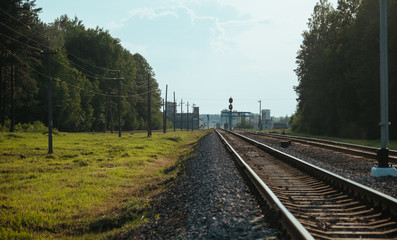 Fototapeta na wymiar Railway, Raildroad in Belarus country summer day