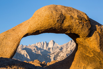 Archway view of Mount Whitney summit from Whitney Portal Road.