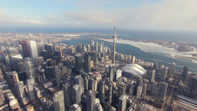 4K Aerial Sequence of Downtown Toronto during the Winter