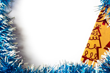 Christmas card with tinsel on a white background