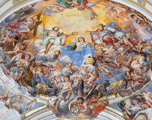 Fototapeta na wymiar CATANIA, ITALY - APRIL 7, 2018: The fresco of Coronation of Virgin Mary in church Chiesa di San Benedetto by Giovanni Tuccari (1667–1743).