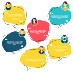 Testimonial Speech bubble concept, customer feedback for info graphic, application for info graphic, application and website. Creative testimonials template with different shapes. Vector illustration.