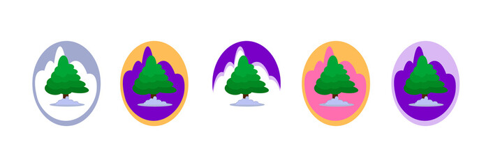 Set of flat vector christmas and new year illustrations with christmas trees and snow.