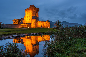Ross Castle at dusk in Killarney, Ireland