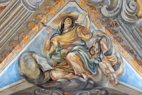CATANIA, ITALY - APRIL 7, 2018: The fresco of Cardina Virtue of Hope in church Chiesa di San Benedetto by Sebastiano Lo Monaco (1750 - 1800).