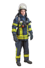 Young fireman with a mask and an air pack on his back