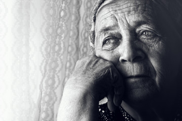 Depressed sad old woman