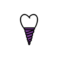 dental implant doodle icon, vector illustration