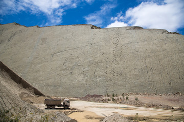 Cal Orcko paleontological site in Sucre. Steep wall with thousands o dinosaur foot prints.
