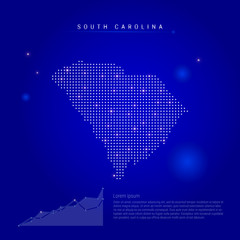 South Carolina US state illuminated map with glowing dots. Dark blue space background. Vector illustration