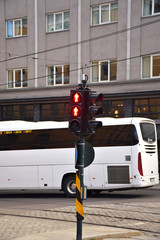 Redundant pedestrian street light with two red stop figures, Croatia