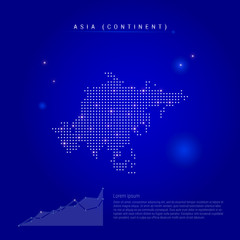 Asia illuminated map with glowing dots. Dark blue space background. Vector illustration