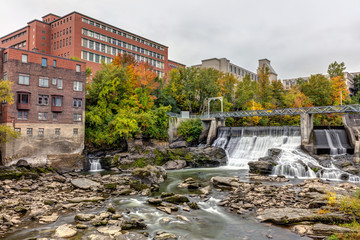 Waterfall in the Centre of Sherbrooke city in Autumn