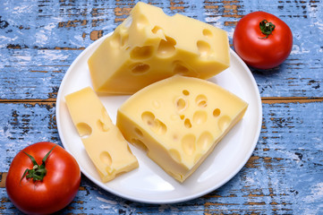 Cheese collection, french hard cheese with holes emmentaler