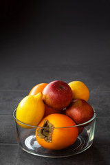 Fresh fruits Assorted fruits colorful,clean eating,in glass pot