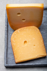 Cheese collection, old Dutch cheese with holes, made in the Netherlands