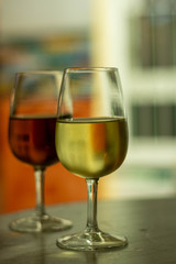 Christmas sherry wine, dry or sweet jerez fortified wine in glasses and street lights, Jerez de la Frontera, Andalusia, Spain