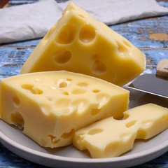 Cheese collection, french hard cheese with holes emmentaler