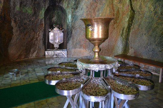 Chak Chak-Ardakan Zorastrian Shrine, interior with chalice and fire in mountains near Yazd city in Iran