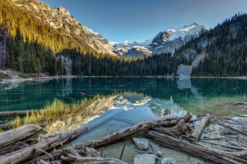 Reflection of Matier Glacier on a calm morning at Joffre Lakes