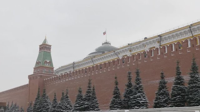 Kremlin Moscow Dome of Senate building Russian Flag tower.