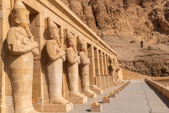 Hatseput Statues in Front of Her Tomb Egypt Valley of the Queens