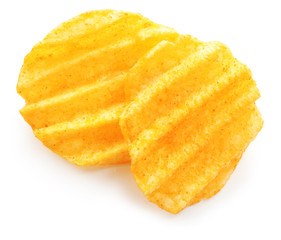 Tasty potato chips isolated on white