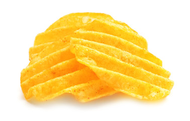 Tasty potato chips isolated on white