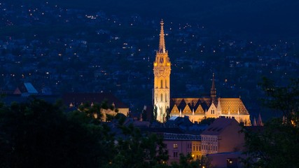 Budapest Matthias Church from the Gellért hill at night