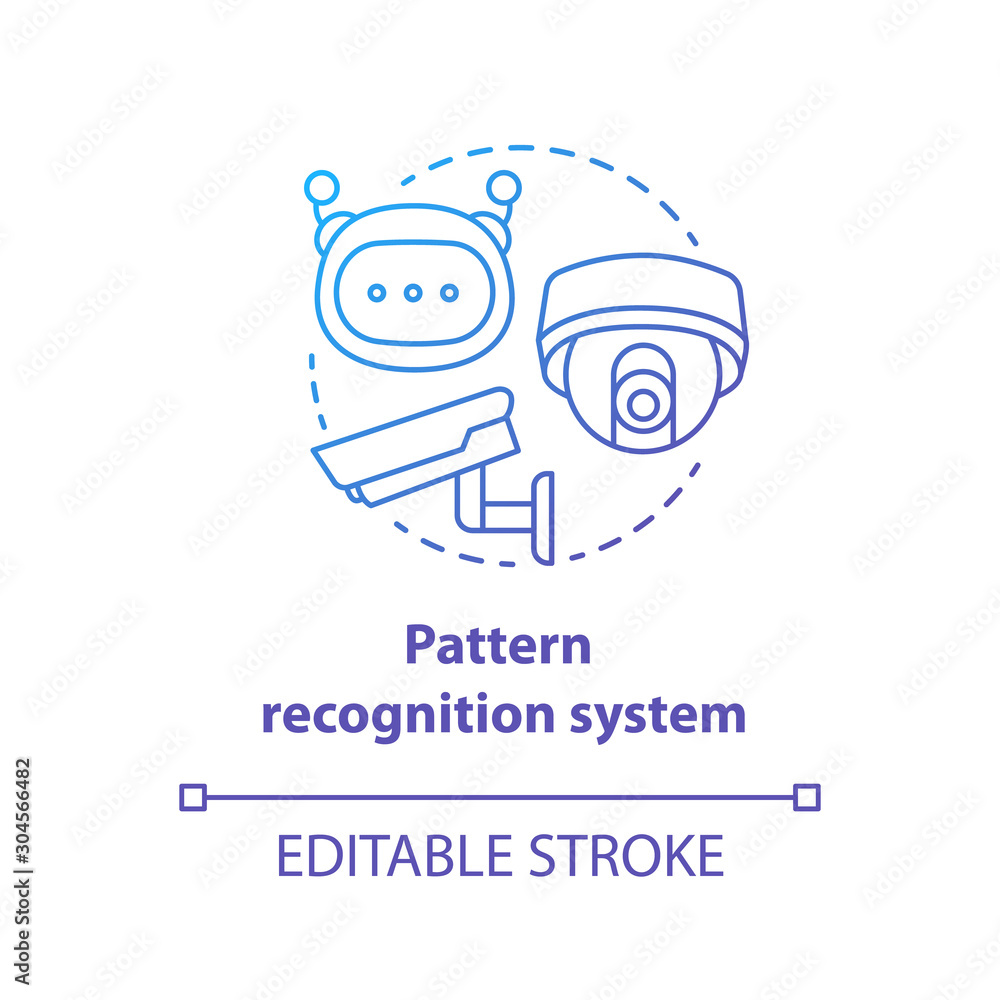 Poster pattern recognition system blue gradient concept icon. robotic surveillance idea thin line illustrat