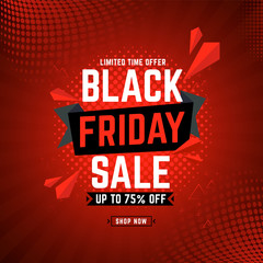 Black friday sale shop now Text design template with red shapes