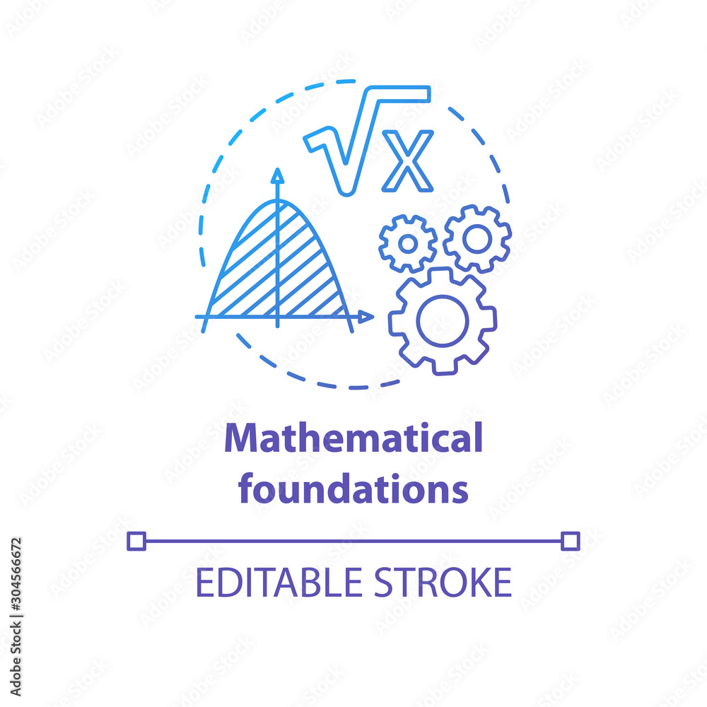 Poster mathematical foundations blue gradient concept icon. calculations base idea thin line illustration. 